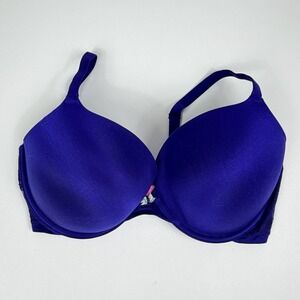 Betsey Johnson Bra 36DD Purple Push Up Underwire Lace Trim Adjustable Straps